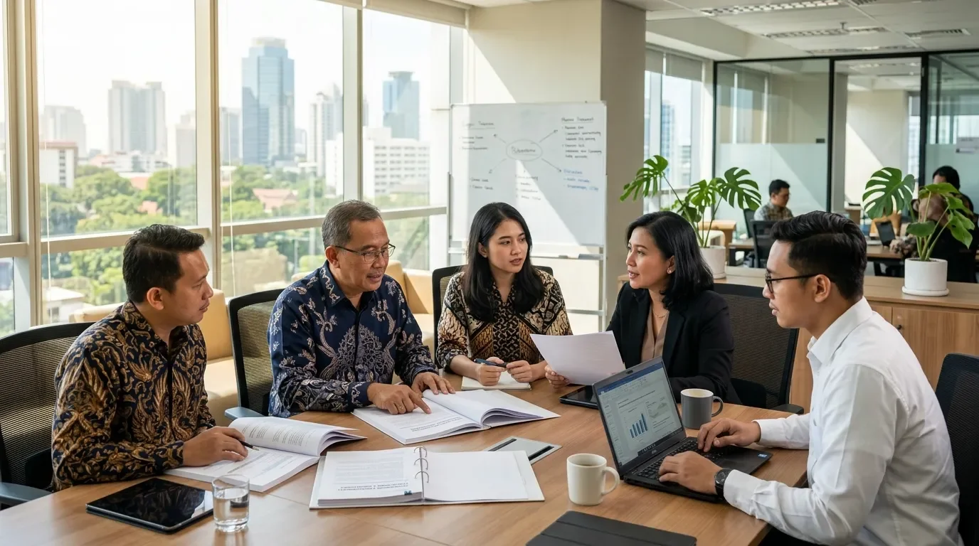 Tim konsultan lingkungan Deka Enviro Konsultan berdiskusi dan memberikan konsultasi teknis regulasi perizinan lingkungan kepada klien