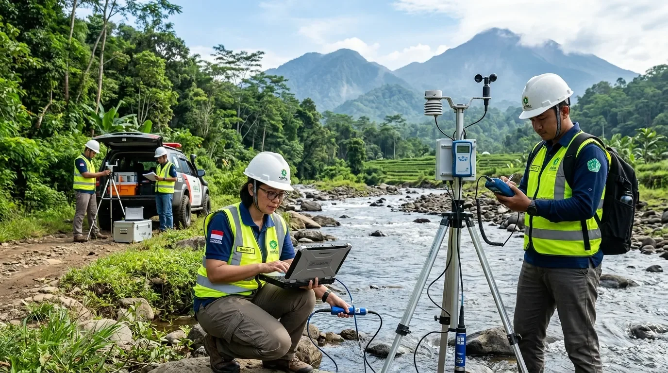 Tim ahli Konsultan Lingkungan Deka Enviro Konsultan saat survei rona lingkungan awal dan pengambilan sampel baseline AMDAL