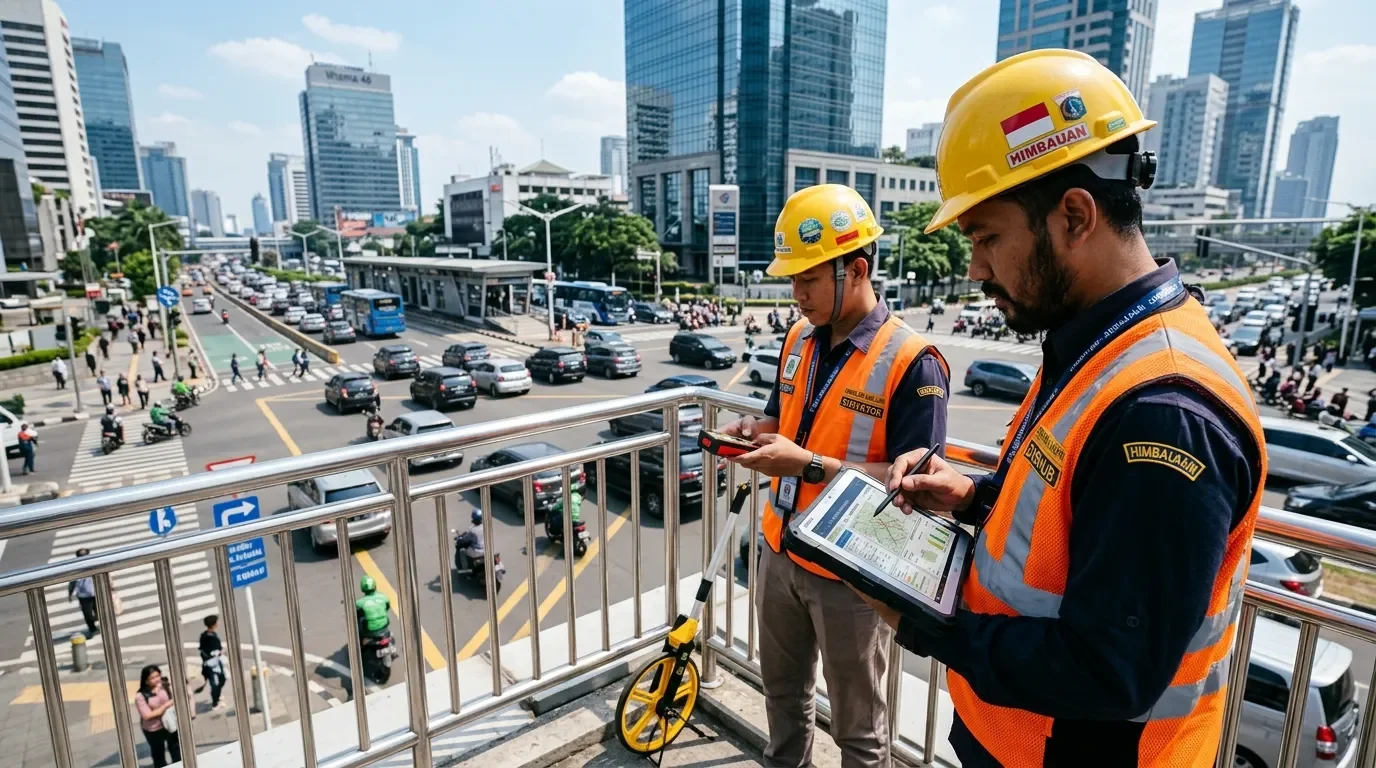 Tim surveyor dan insinyur transportasi Deka Enviro Konsultan melakukan survei traffic counting dan analisis rekayasa geometrik simpang jalan